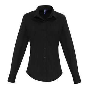 Premier Womens/Ladies Stretch Fit Poplin Long Sleeve Blouse / Black